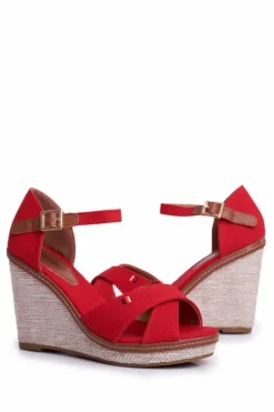 Sandały Damskie Na Koturnie Czerwone LaMane