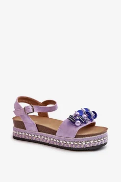 Sandały Damskie Na Koturnie I Platformie Z Ozdobami S.Barski HY056 Fioletowe