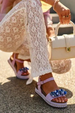 Sandały Damskie Na Koturnie I Platformie Z Ozdobami S.Barski HY056 Fioletowe