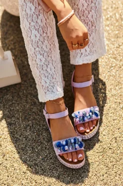 Sandały Damskie Na Koturnie I Platformie Z Ozdobami S.Barski HY056 Fioletowe