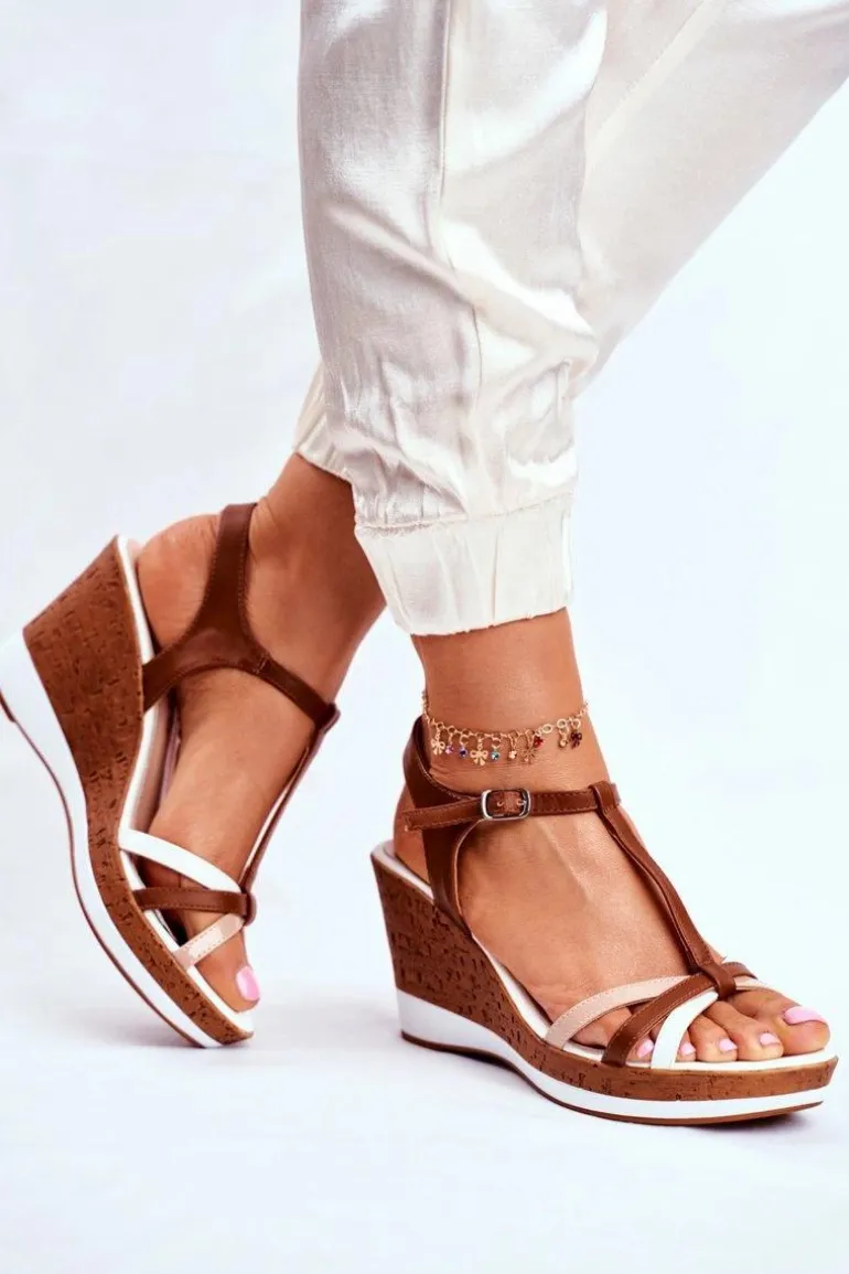 Sandały Damskie Na Koturnie Sergio Leone Brązowe SK308