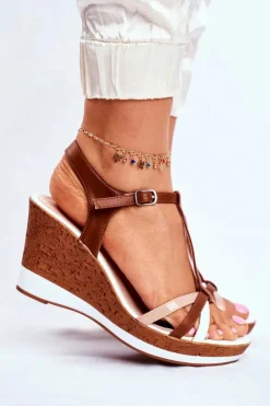 Sandały Damskie Na Koturnie Sergio Leone Brązowe SK308