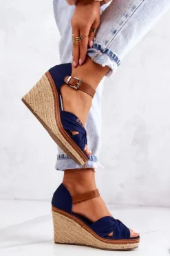 Sandały Damskie Na Koturnie Big Star JJ274938 Granatowe