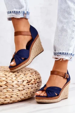 Sandały Damskie Na Koturnie Big Star JJ274938 Granatowe