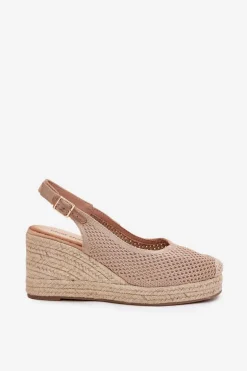 Sandały Damskie Na Koturnie Z Plecionką Ciemnobeżowe Tulliata