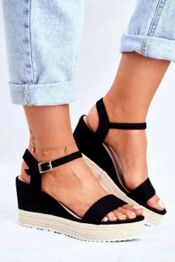 Sandały Damskie Na Koturnie Czarne Merdoe