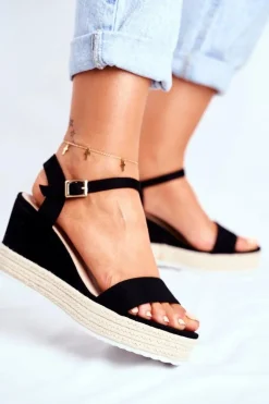 Sandały Damskie Na Koturnie Czarne Merdoe