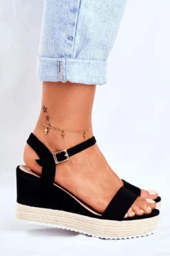 Sandały Damskie Na Koturnie Czarne Merdoe