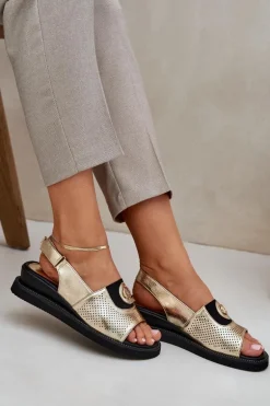 Sandały Damskie Na Koturnie Złote Isnnoria