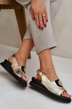 Sandały Damskie Na Koturnie Złote Isnnoria