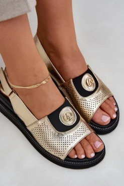 Sandały Damskie Na Koturnie Złote Isnnoria