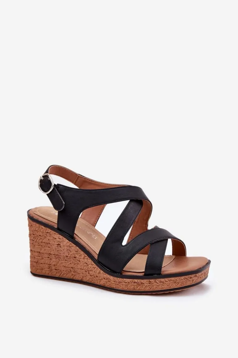 Sandały Damskie Na Koturnie Sergio Leone SK223 Czarne