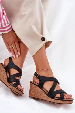 Sandały Damskie Na Koturnie Sergio Leone SK223 Czarne