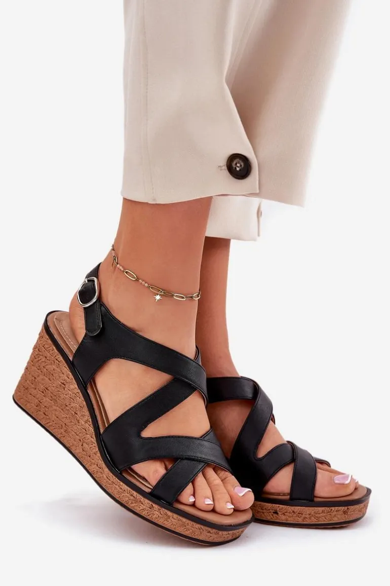 Sandały Damskie Na Koturnie Sergio Leone SK223 Czarne