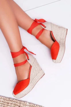 Sandały Damskie Na Koturnie Pomarańczowe Tahaya