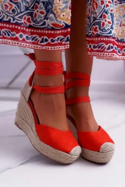 Sandały Damskie Na Koturnie Pomarańczowe Tahaya