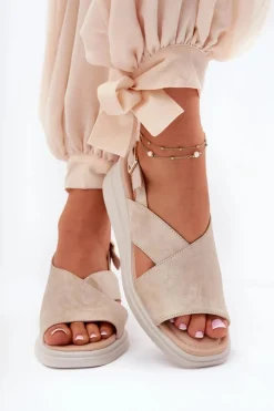 Sandały Damskie Na Koturnie Z Eko Skóry Złote Quilara