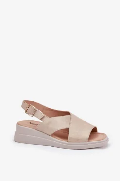 Sandały Damskie Na Koturnie Z Eko Skóry Złote Quilara