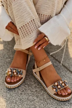 Sandały Damskie Na Koturnie I Platformie Z Ozdobami S.Barski HY056 Beżowe