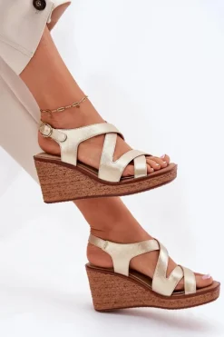 Sandały Damskie Na Koturnie Sergio Leone SK223 Złote