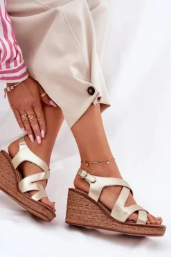 Sandały Damskie Na Koturnie Sergio Leone SK223 Złote