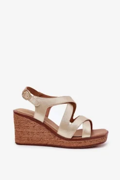 Sandały Damskie Na Koturnie Sergio Leone SK223 Złote