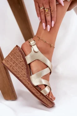 Sandały Damskie Na Koturnie Sergio Leone SK223 Złote