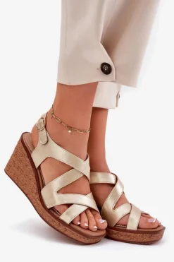 Sandały Damskie Na Koturnie Sergio Leone SK223 Złote