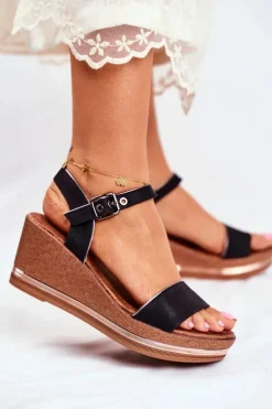 Sandały Damskie Na Koturnie Czarne Monroe