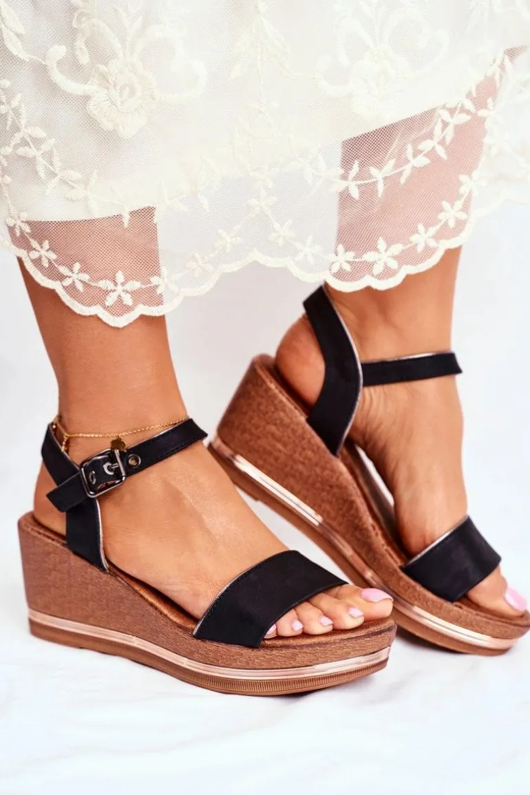 Sandały Damskie Na Koturnie Czarne Monroe