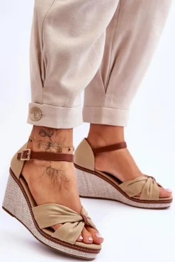 Sandały Damskie Na Koturnie Beżowe Daphne