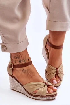 Sandały Damskie Na Koturnie Beżowe Daphne