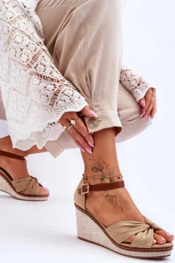 Sandały Damskie Na Koturnie Beżowe Daphne