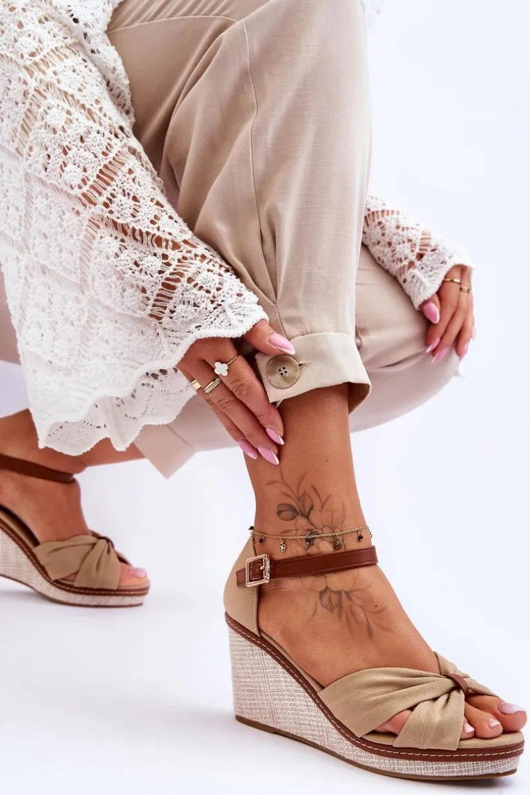 Sandały Damskie Na Koturnie Beżowe Daphne