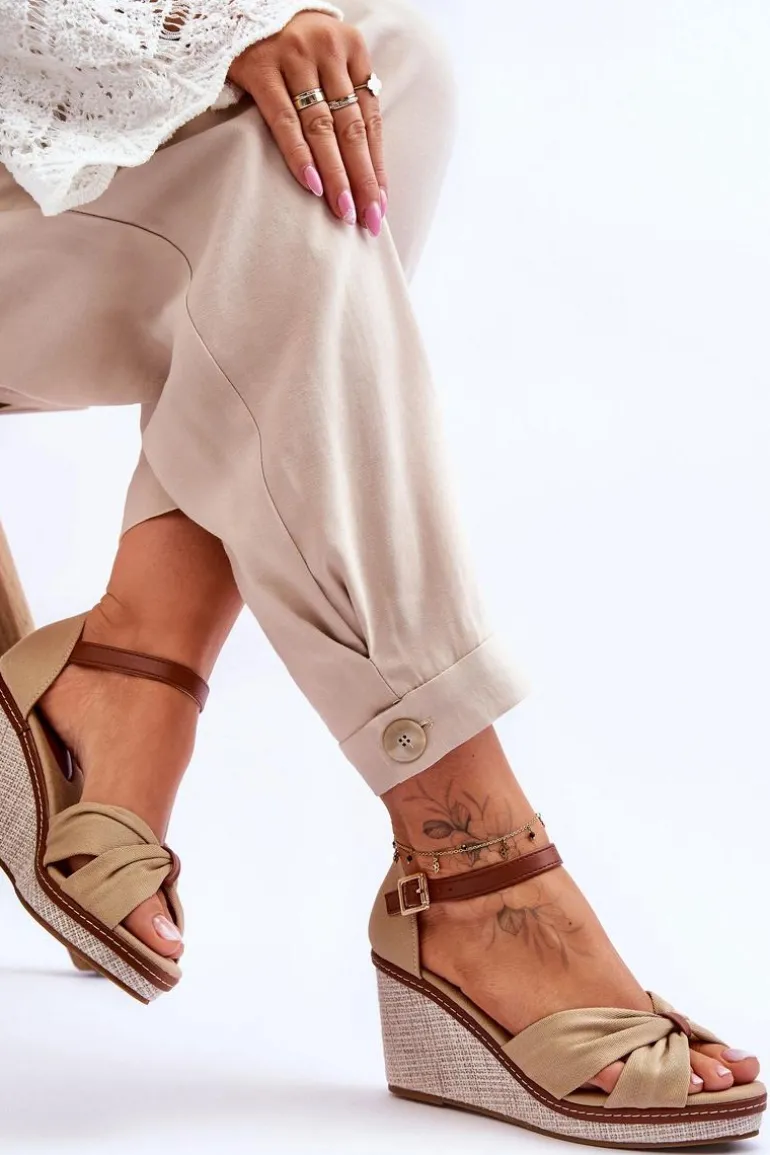 Sandały Damskie Na Koturnie Beżowe Daphne