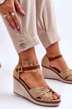 Sandały Damskie Na Koturnie Beżowe Daphne