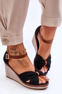 Sandały Damskie Na Koturnie Czarne Daphne