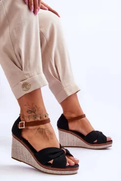 Sandały Damskie Na Koturnie Czarne Daphne