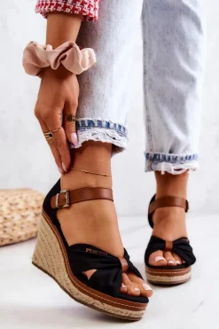 Sandały Damskie Na Koturnie Big Star JJ274937 Czarne