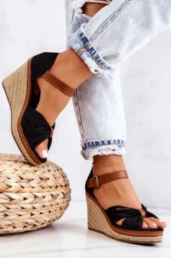 Sandały Damskie Na Koturnie Big Star JJ274937 Czarne