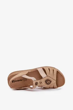 Sandały Damskie Na Koturnie Z Ozdobami Inblu RV000015 Beżowe