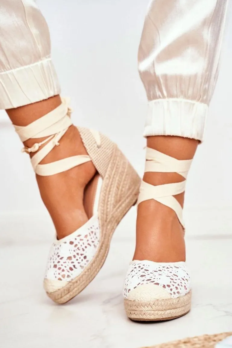 Sandały Damskie Na Koturnie Espadryle Koronkowe Vieno