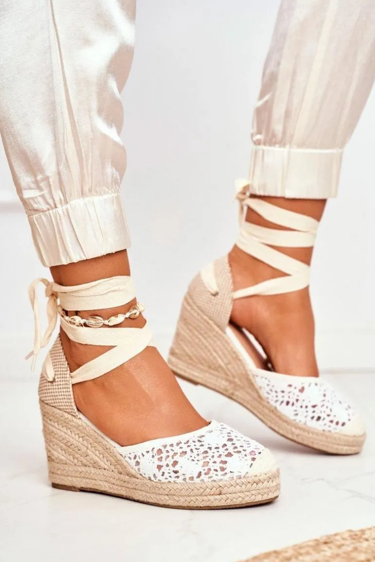 Sandały Damskie Na Koturnie Espadryle Koronkowe Vieno