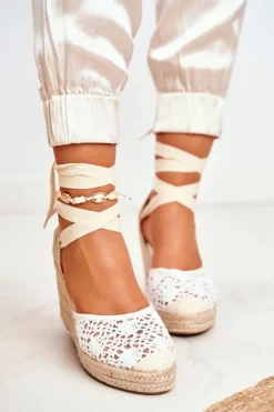 Sandały Damskie Na Koturnie Espadryle Koronkowe Vieno