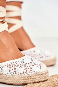 Sandały Damskie Na Koturnie Espadryle Koronkowe Vieno