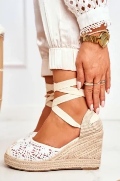 Sandały Damskie Na Koturnie Espadryle Koronkowe Vieno