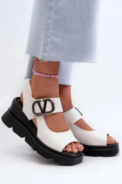 Sandały Damskie Na Koturnie I Platformie Z Eko Skóry Vinceza 58292 Białe