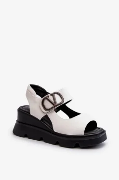 Sandały Damskie Na Koturnie I Platformie Z Eko Skóry Vinceza 58292 Białe