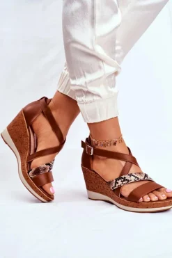 Sandały Damskie Na Koturnie Sergio Leone Brązowe SK309