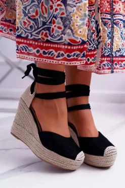 Sandały Damskie Na Koturnie Czarne Tahaya